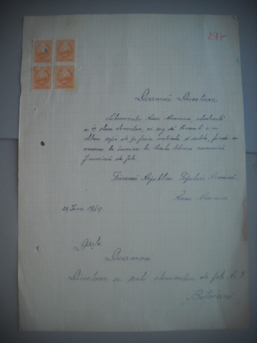 HOPCT DOCUMENT VECHI NR 434 -SCOALA NR 3 FETE BOTOSANI 1948