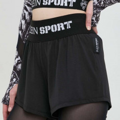 PLEIN SPORT pantaloni scurti femei, culoarea negru, cu imprimeu, high waist