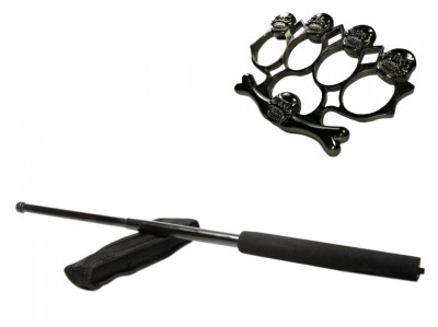 Set baston telescopic negru 50 cm si box,rozeta craniu negru foto