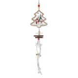Ornament Crăciun, Model Brad de Lemn, Om de Zăpadă, Maro/Alb, 9x40cm
