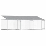 Cumpara ieftin Cusca caini cu acoperis si usi, gri, 6x2x2 m, otel galvanizat