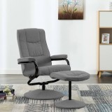 Cumpara ieftin Fotoliu rabatabil cu taburet, gri deschis, material textil