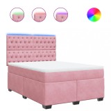 Cumpara ieftin Pat box spring cu saltea, roz, 140x200 cm, catifea
