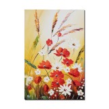 Tablou Maci, margarete si spice de grau pictat manual, 60x40cm ulei in cutit, gata de expus pe perete