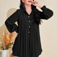 Bluza cu nasturi si maneca lunga, negru, dama, Shein