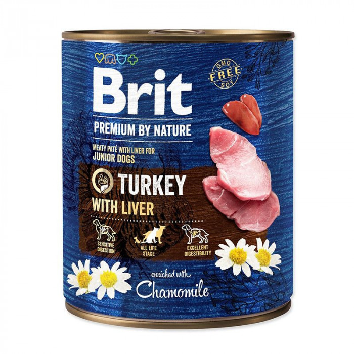 Brit premium by Nature Conservă de curcan &amp;amp; ficat 800 g