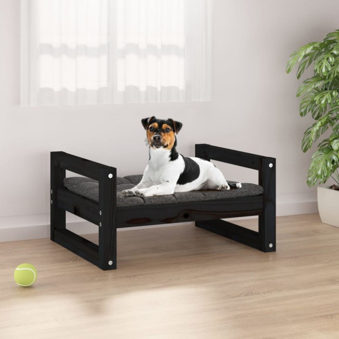 Gossi pat pentru caini, negru, 55,5x45,5x28 cm, lemn masiv de pin
