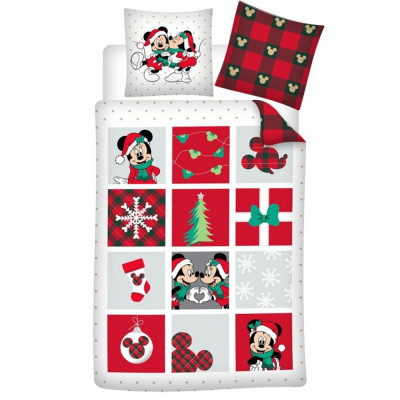 Lenjerie de pat Disney Minnie Craciunita, 2 Piese, 140A 200 cm, 65x65 cm, 100% Bumbac Flanel foto