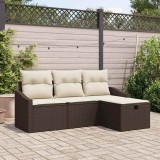 VidaXL Set de canapele pentru grădină cu pernă 4 pcs Maro Rattan poli