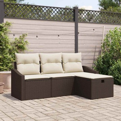 vidaXL Set de canapele pentru grădină cu pernă 4 pcs Maro Rattan poli 3360579 foto
