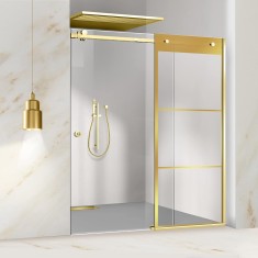 Paravan dus cu usa glisanta Glissando Gold, model Vintage auriu, sticla clara securizata, pentru nisa cu latime intre 122-140x205 cm