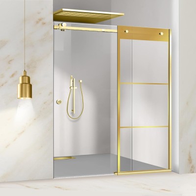Paravan dus cu usa glisanta Glissando Gold, model Vintage auriu, sticla clara securizata, pentru nisa cu latime intre 122-140x205 cm foto