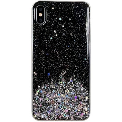 Husa TPU WZK Star Glitter Shining pentru Samsung Galaxy A41, Neagra foto
