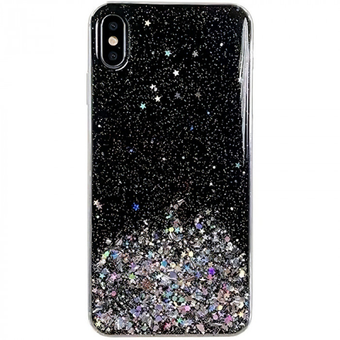 Husa TPU WZK Star Glitter Shining pentru Apple iPhone 7 / Apple iPhone 8 / Apple iPhone SE (2020), Neagra