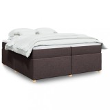 vidaXL Pat box spring cu saltea, maro &icirc;nchis, 200x200 cm, textil