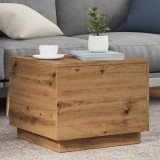 VidaXL Măsuță de cafea cu lumini LED, stejar artizanal, 50x50x40 cm