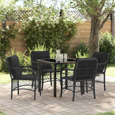vidaXL Set de masă pentru grădină cu pernă 5 pcs Negru Rattan poli 3380205 foto