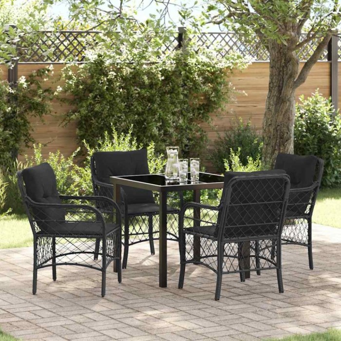 vidaXL Set de masă pentru grădină cu pernă 5 pcs Negru Rattan poli 3380205