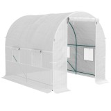 Outsunny Seră de Grădină Tip Tunel cu Cadru din Oțel și 4 Ferestre &icirc;n PE 2.5x2x2m, Alb | Aosom Romania
