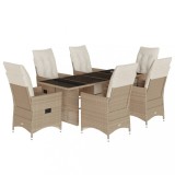 Cumpara ieftin Set bistro de gradina, 7 piese, cu perne, bej, poliratan