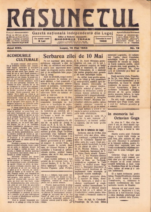 HST Z242 Ziar Răsunetul 19/1943 Lugoj