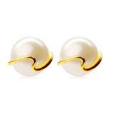 Cercei din aur 375 &ndash; perlă albă de cultură, linie ondulată subțire, știfturi