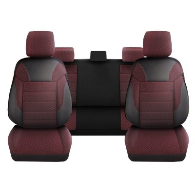Set Huse Scaune Auto DeluxeBoss Classico, pentru bancheta rabatabila fractionata, 11 piese, rosu-negru foto