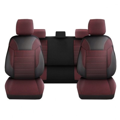 Set Huse Scaune Auto DeluxeBoss Classico, pentru bancheta rabatabila fractionata, 11 piese, rosu-negru Automobile ProTravel foto