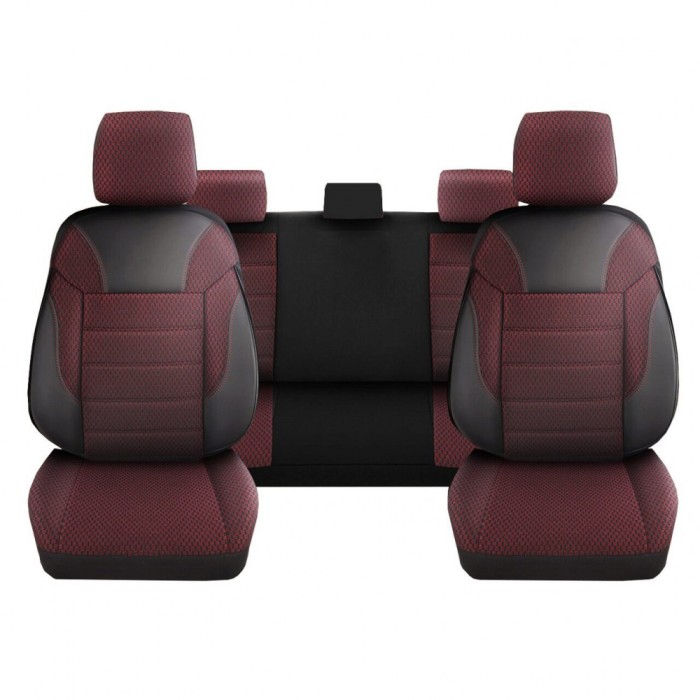 Set Huse Scaune Auto DeluxeBoss Classico, pentru bancheta rabatabila fractionata, 11 piese, rosu-negru