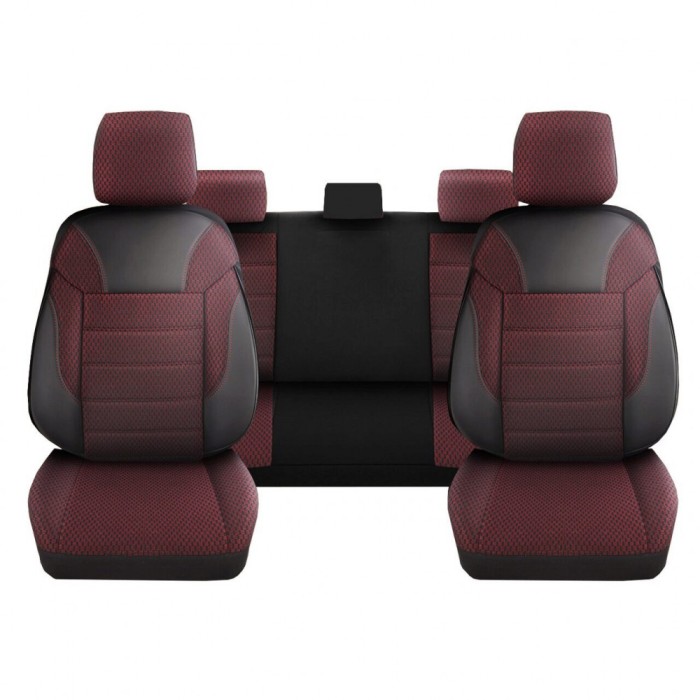 Set Huse Scaune Auto DeluxeBoss Classico, pentru bancheta rabatabila fractionata, 11 piese, rosu-negru Automobile ProTravel