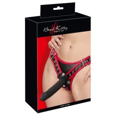 Ham cu curele Bad Kitty cu 3 cu dildouri din silicon Strap-On Harness, L/XL