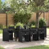 Cumpara ieftin Set de masă pentru grădină cu pernă 9 pcs Negru Rattan poli