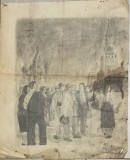 Lucrarea &icirc;n cărbune / grafică / schiță din anii 50 - 60. O vizită &icirc;n Piața Roșie din Moscova, la Kremlin, semnată Tudoran 35 x28 cm, starea din foto