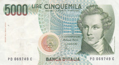 Bancnota Italia 5.000 Lire 1985 - P111c VF++ foto