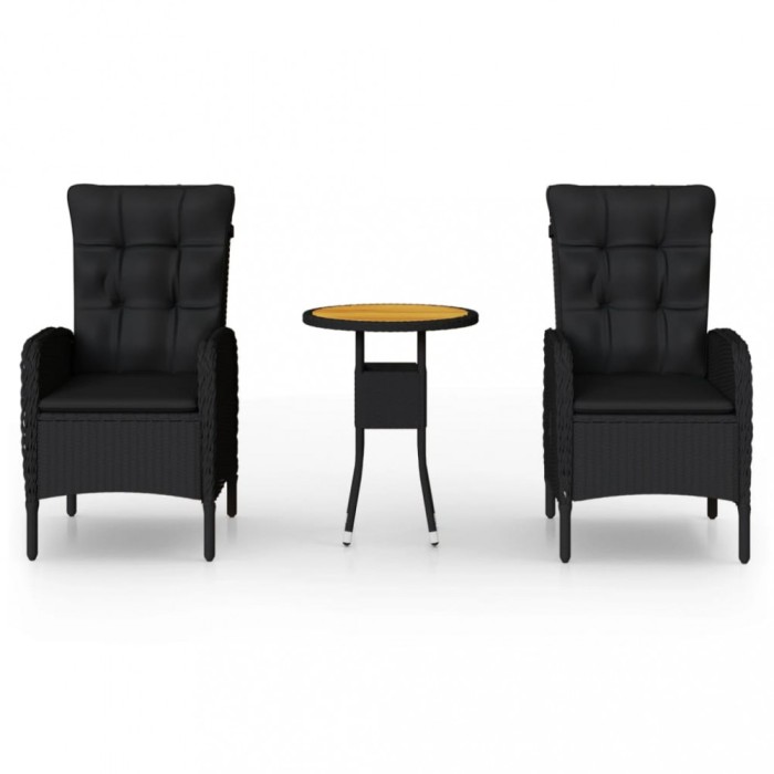 Set bistro de gradina, 3 piese, negru, poliratan