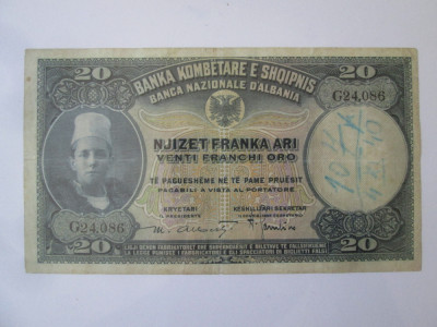 Rara! Albania 20 Franka/Franchi/Franci 1926 foto