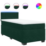 Cumpara ieftin Pat box spring cu saltea, verde inchis, 90x190 cm, catifea