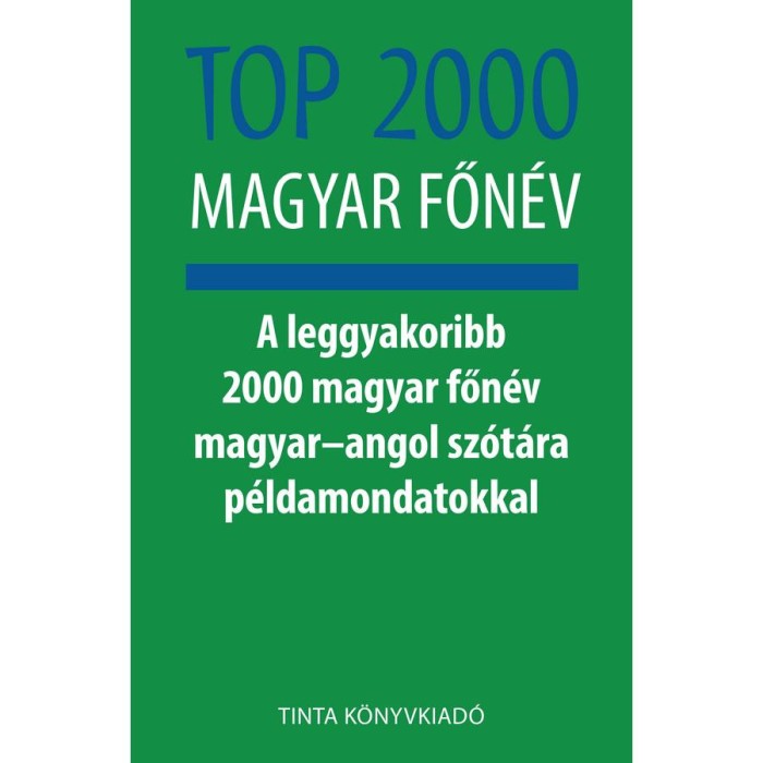 Top 2000 magyar főn&eacute;v - A leggyakoribb 2000 magyar főn&eacute;v magyar-angol sz&oacute;t&aacute;ra p&eacute;ldamondatokkal - Kiss G&aacute;bor