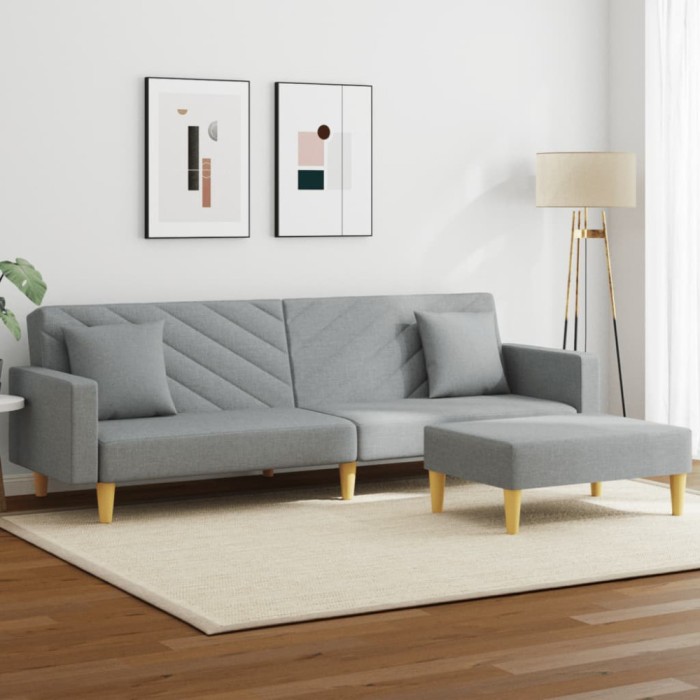 Gossi canapea extensibila cu pernuta si taburet 2 locuri gri textil