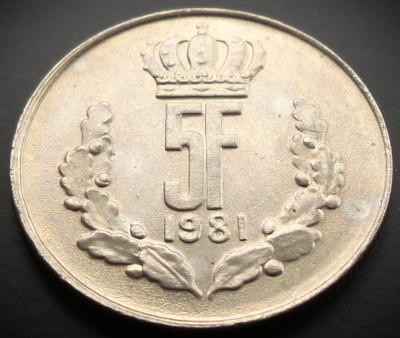 Moneda 5 FRANCI - LUXEMBURG, anul 1981 * cod 2485 = UNC foto