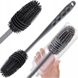 Cumpara ieftin Perie pentru curatare sticle, pahare, borcane, vaze, silicon plastic, gri, 32.5 x 3 cm