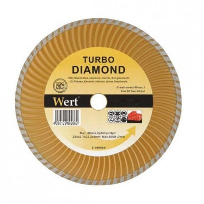 Disc diamantat turbo, taiere beton, ceramica, caramida Wert 2712-180, O180x22.2 mm foto