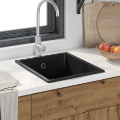 vidaXL Chiuveta de bucătărie cu orificiu pentru supraplin &icirc;n granit negru