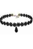 Choker Negru Gotica Flori MyStyle - Colier Elegant Gat Femei, Margele Sticla, Textil, Fashion