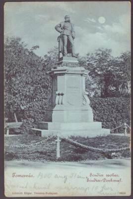 957 - TIMISOARA, Statue, Park, Litho, Romania - old postcard - used - 1900 foto