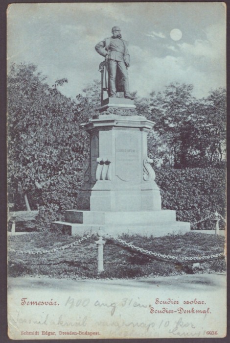 957 - TIMISOARA, Statue, Park, Litho, Romania - old postcard - used - 1900