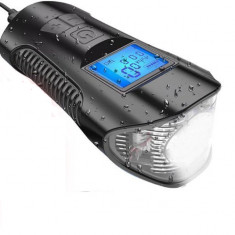 Stop si Far LED cu Transmitator Vitezometru pentru Bicicleta, Incarcare USB, 4 Moduri de Luminare, Black