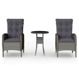 Cumpara ieftin Set bistro de gradina, 3 piese, gri, poliratan