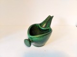 Vas ceramic forma deosebita, studio art, glazura verde, Mid-Century Germania