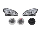 Far Mercedes Clasa C (W204), 03.2007-03.2011, model tuning, montare stanga+dreapta, cu indicator led; cu lumini de zi tip LED; H9+LED; manual; cromat